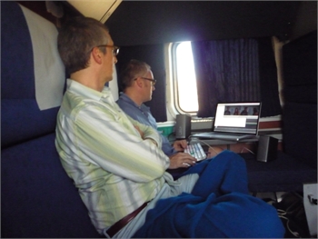 Director Alexander Payne works with editor Kevin Tent on the assembly for 'The Descendants' during a cross country trip together on an Amtrak train. 