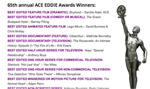 A.C.E. Eddie Awards recognize editing excellence