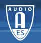 White shield logo with the word AUDIO at the top, a large letter A in the center, and ES at the bottom.