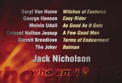 Text list showing character names like The Joker and George Hanson alongside their respective films.