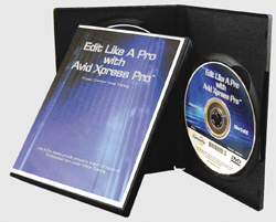 DVD case and disc for 'Edit Like A Pro with Avid Xpress Pro' training software on a gray background.