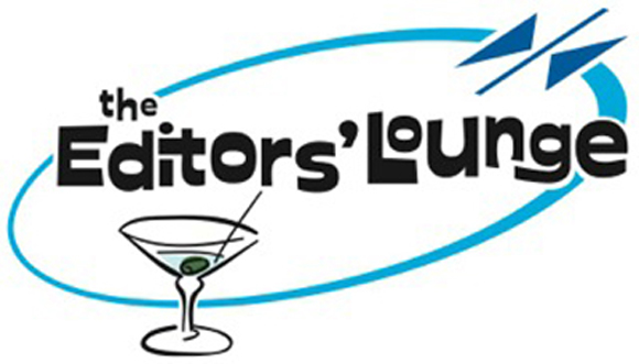 Logo for The Editors' Lounge featuring a martini glass and a blue oval outline.