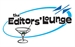 Logo for The Editors' Lounge featuring a blue oval, a cocktail glass, and stylized text.