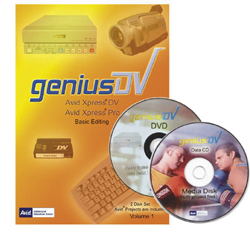 Software box for Genius DV with two discs, one DVD and one Data CD, featuring video equipment and boxers.