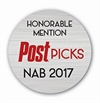 Circular silver badge reading Honorable Mention PostPicks NAB 2017.