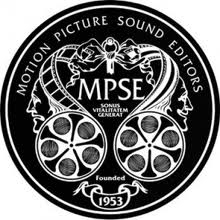 Circular black and white logo for Motion Picture Sound Editors featuring film reels and stylized profiles.