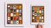 Two white tablets displaying a grid of colorful product labels against a white background.