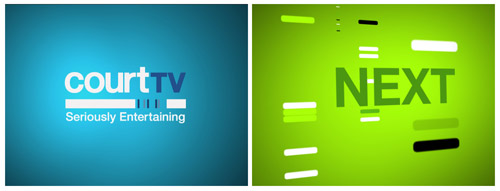 Court TV logo on blue background and the word NEXT on a green background.