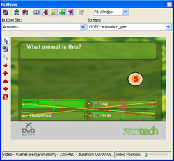 Software window showing a quiz question 'What animal is this?' with multiple choice answers.
