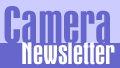 Text reads "Camera Newsletter" in large, stylized purple and white letters against a light purple background.