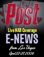 Post E-NEWS Live NAB Coverage from Las Vegas April 22-27, 2006 with playing cards in the background.