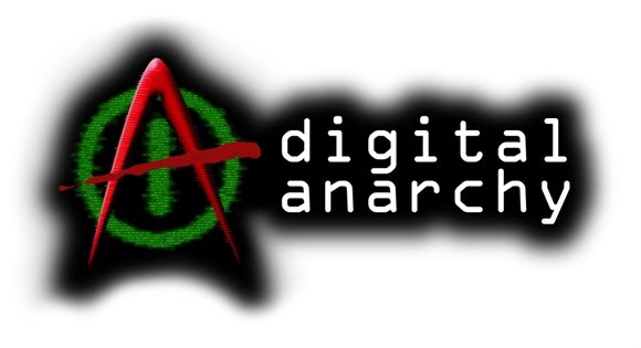 A red stylized letter A over a green circle, next to the text 'digital anarchy' in white.