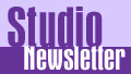 Logo with the words Studio Newsletter in purple and white text on a light purple background.